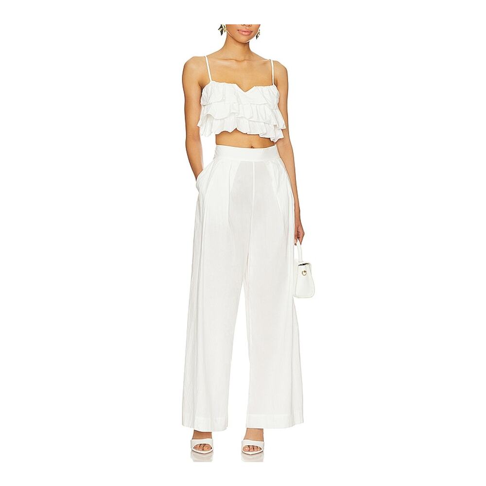 Free People White Ruffled Cropped Jumpsuit